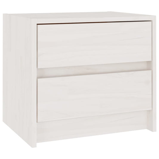 Mesita De Noche Madera Maciza De Pino Blanca 40x30,5x35,5 Cm_0