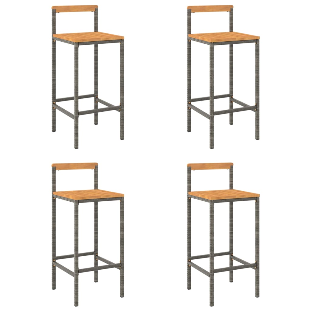 Taburetes Altos 4 Uds Madera De Acacia Y Ratán Sintético Gris_0