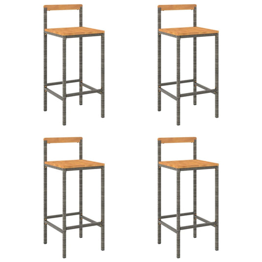 Taburetes Altos 4 Uds Madera De Acacia Y Ratán Sintético Gris_0