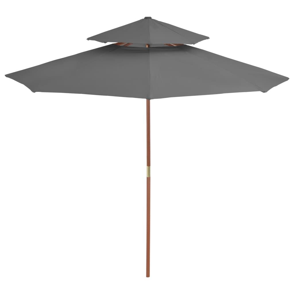 Vidaxl Sombrilla De Dos Niveles Con Palo De Madera Antracita 270 Cm_1