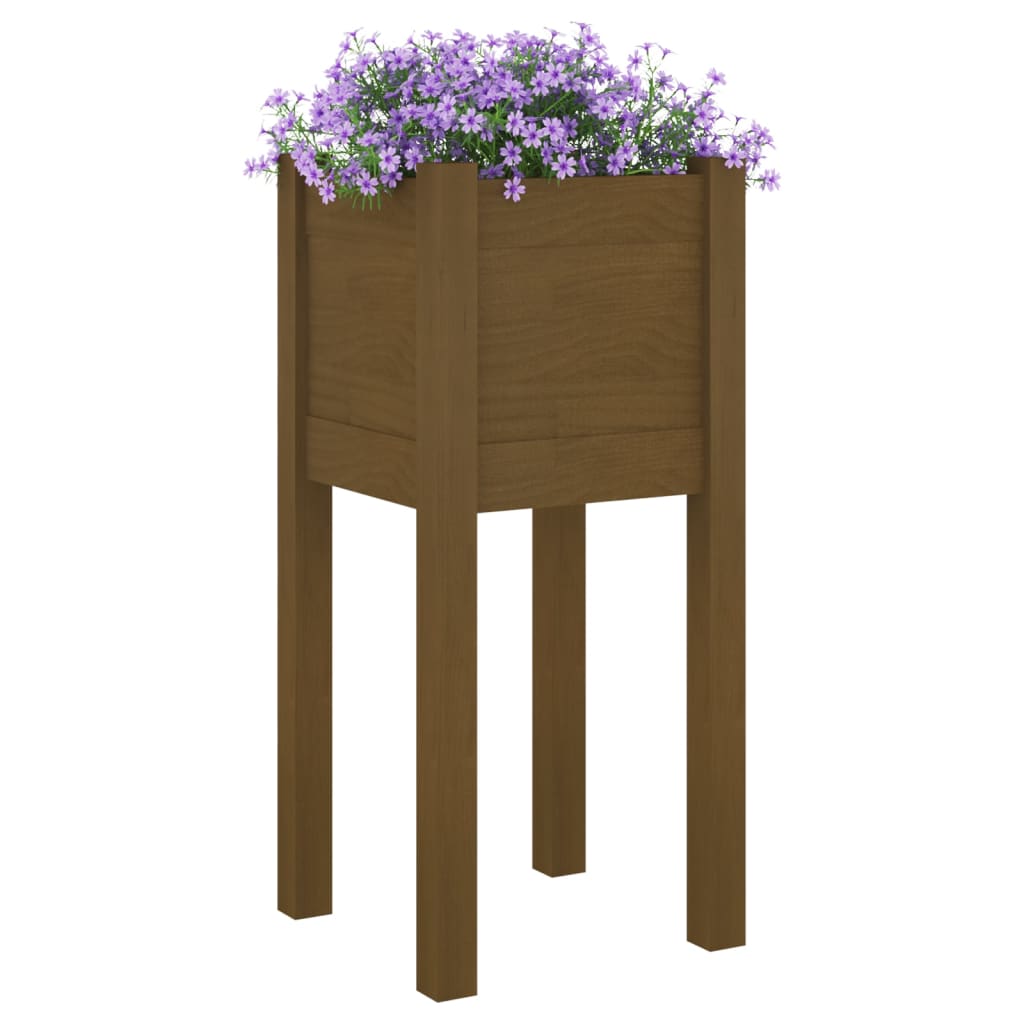 Jardinera De Madera Maciza De Pino Marrón Miel 31x31x70 Cm_2