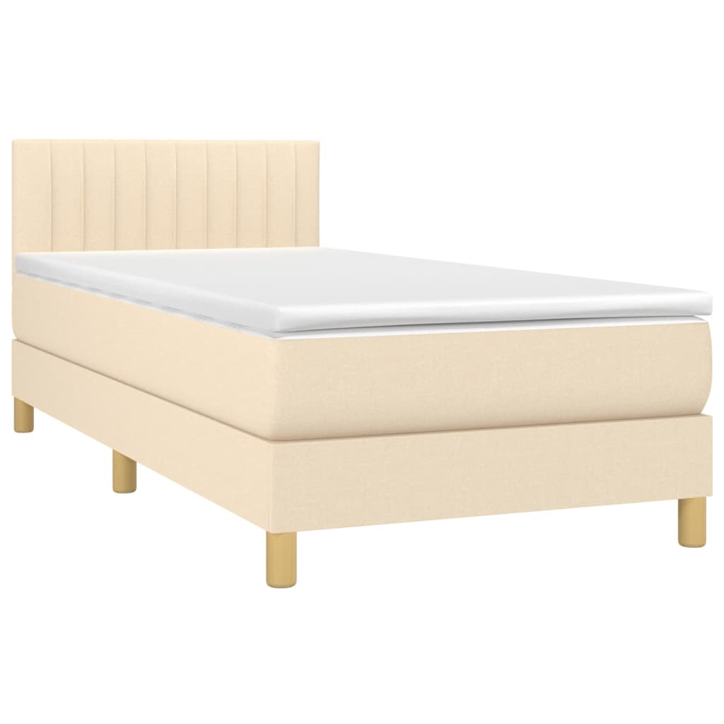 Cama Box Spring Con Colchón Y Led Tela Crema 80x200 Cm / Vetonek_2