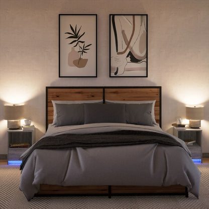 Mesitas De Noche Luces Led 2 Uds Madera Ingeniería Gris Sonoma_3