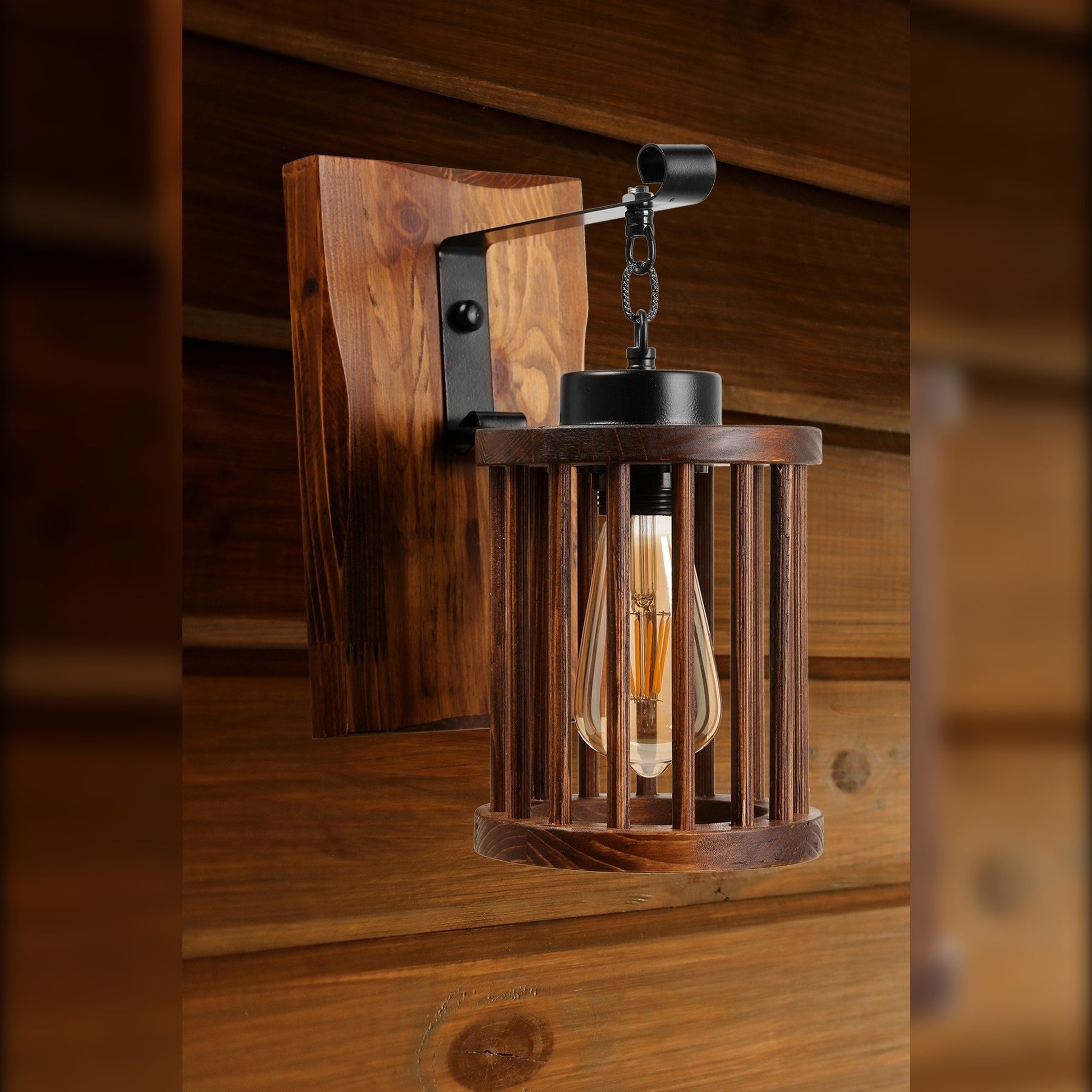 Aplique De Pared Celda Colgante, Madera , Marrón Oscuro, 15x26x28, Casquillo E 27 Max 60 W_2
