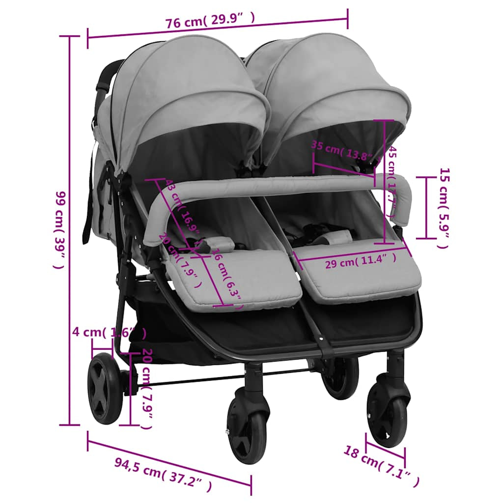 Vidaxl Carrito Para Gemelos De Acero Gris Claro Y Negro_2