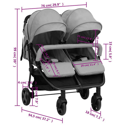 Vidaxl Carrito Para Gemelos De Acero Gris Claro Y Negro_2