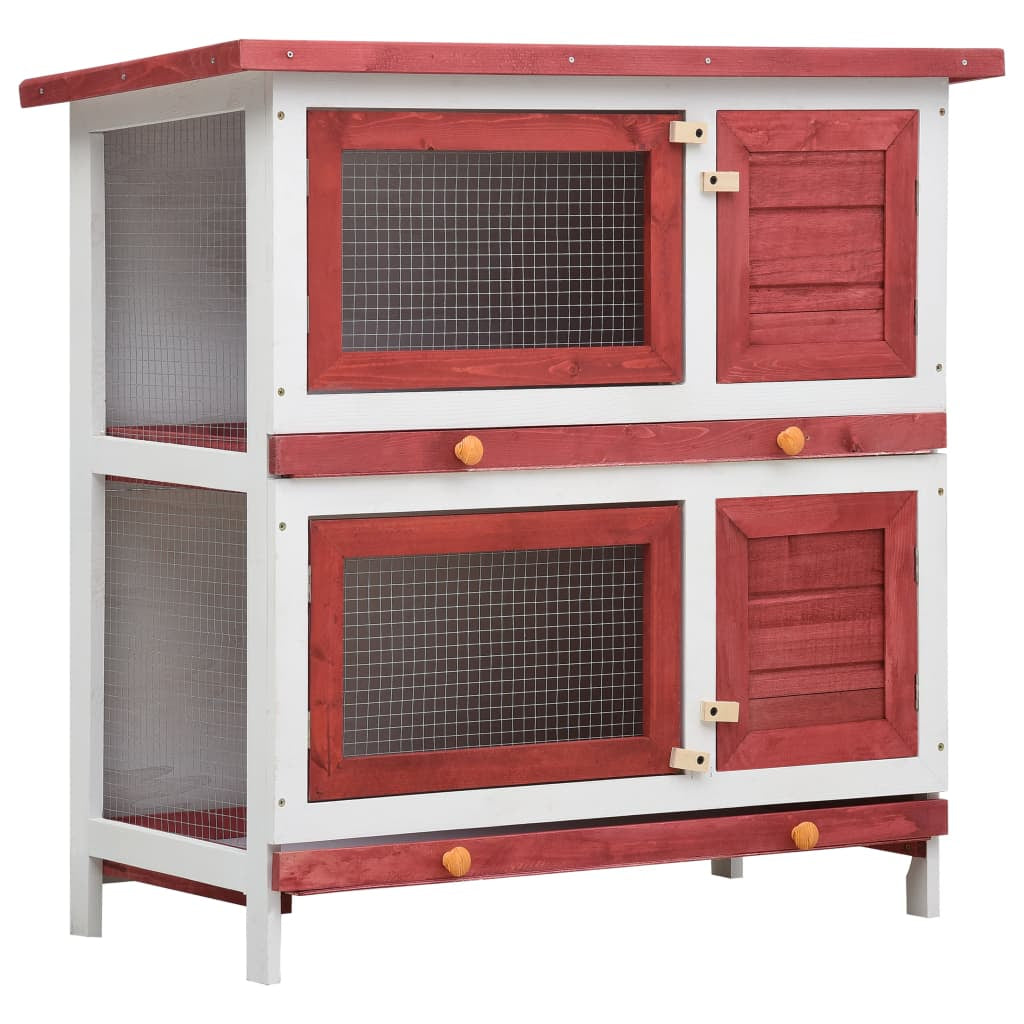 Vidaxl Jaula Conejera Con 4 Puertas Madera Rojo_0