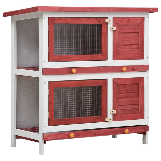 Vidaxl Jaula Conejera Con 4 Puertas Madera Rojo_0