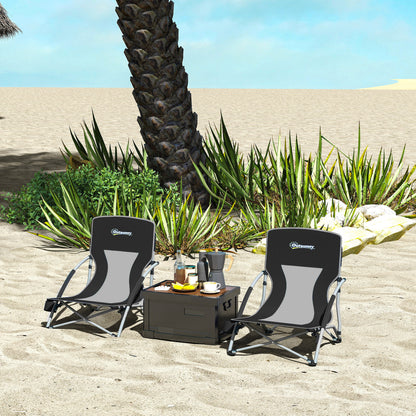 Outsunny Pack De 2 Sillas De Playa Plegables Ligeras Con Respaldo De Malla Negro_1