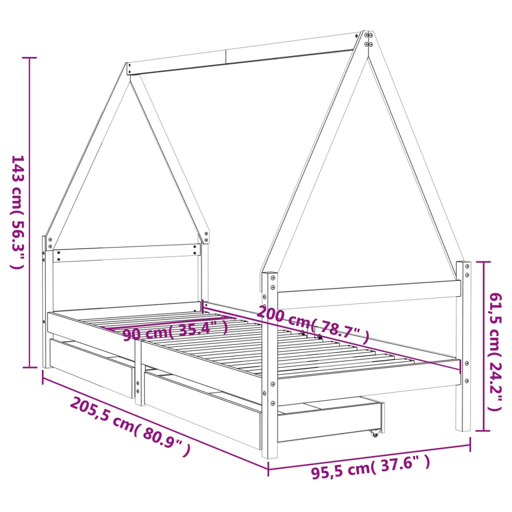 Vidaxl Estructura Cama Niños Con Cajones Madera Pino Blanco 90x200 Cm_2