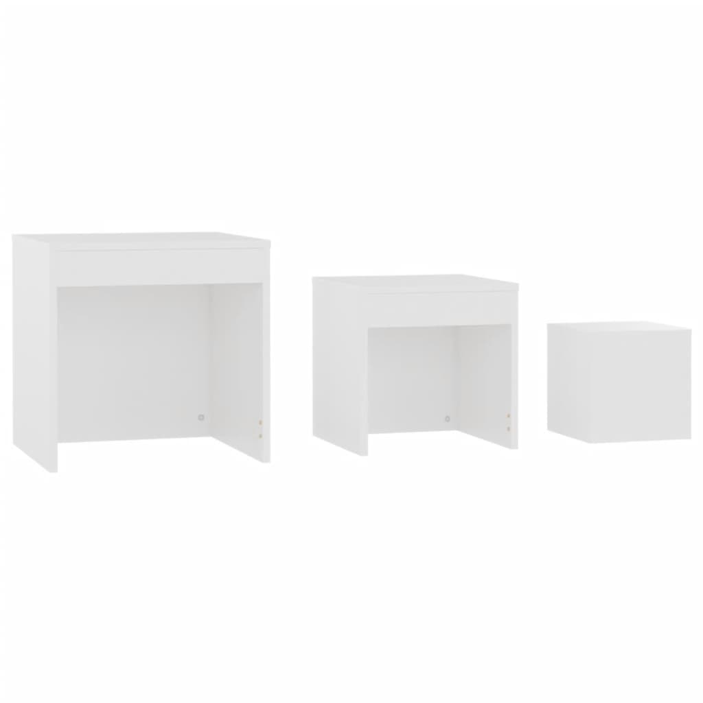 Mesas Apilables 3 Piezas Madera Contrachapada Blanco_3
