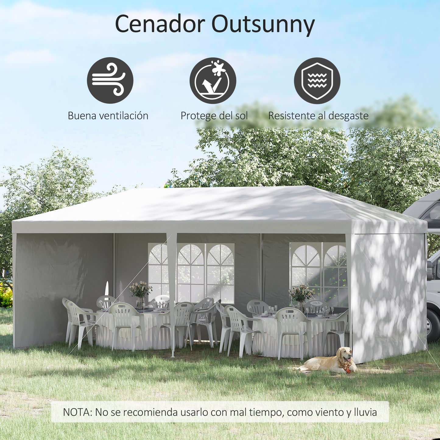 Outsunny Carpa De Jardín 6x3 M Cenador Pabellón De Jardín Con 4 Paredes Laterales Y 2 Ventanas Visibles_3