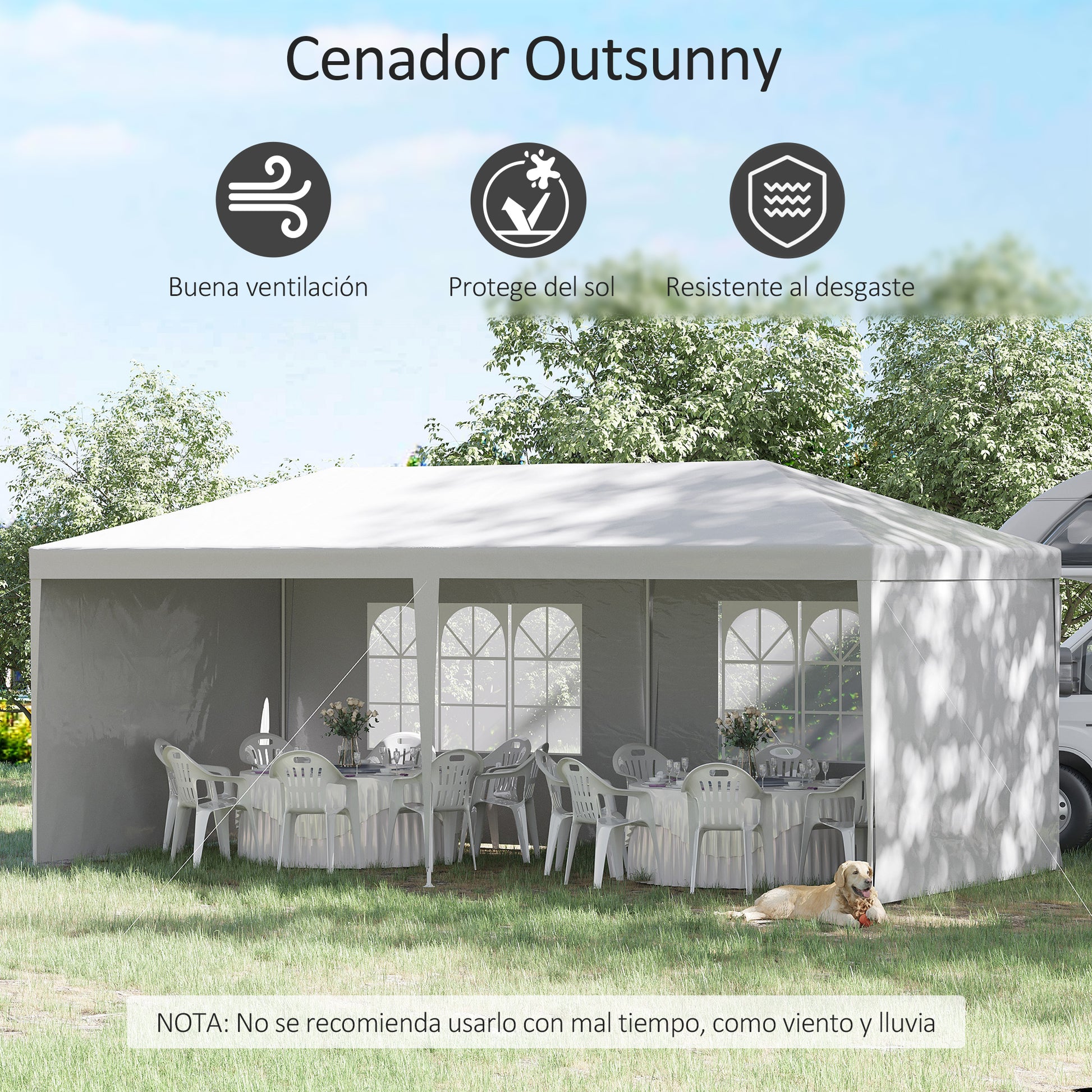 Outsunny Carpa De Jardín 6x3 M Cenador Pabellón De Jardín Con 4 Paredes Laterales Y 2 Ventanas Visibles_3