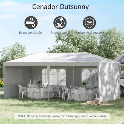 Outsunny Carpa De Jardín 6x3 M Cenador Pabellón De Jardín Con 4 Paredes Laterales Y 2 Ventanas Visibles_3