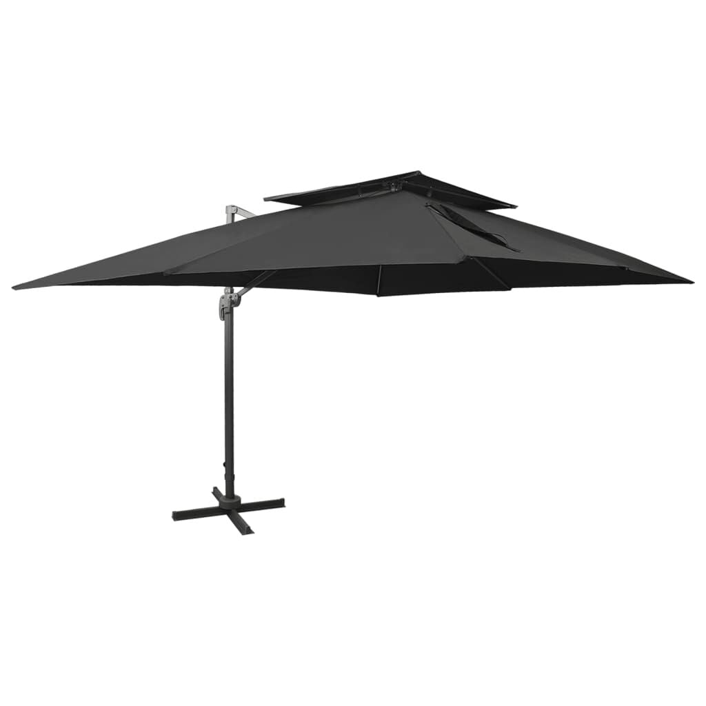 Vidaxl Sombrilla De Jardín Voladiza Con Doble Techo Negra 400x300 Cm_0