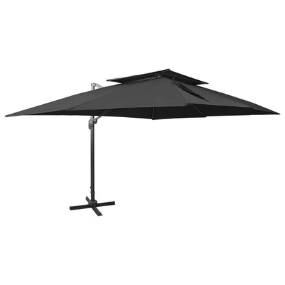 Vidaxl Sombrilla De Jardín Voladiza Con Doble Techo Negra 400x300 Cm_0