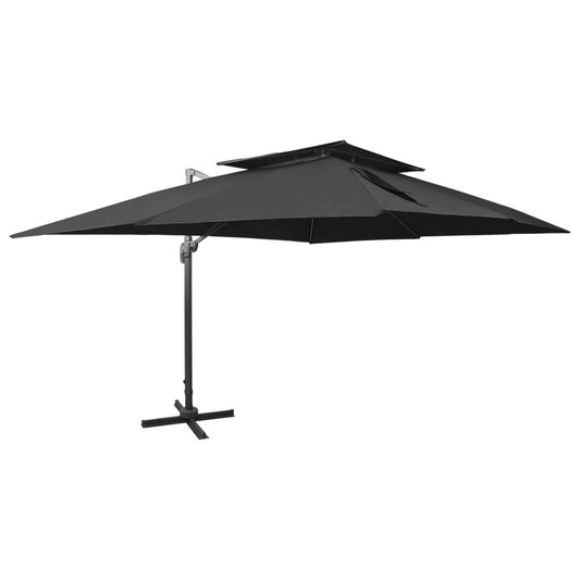 Vidaxl Sombrilla De Jardín Voladiza Con Doble Techo Negra 400x300 Cm_0