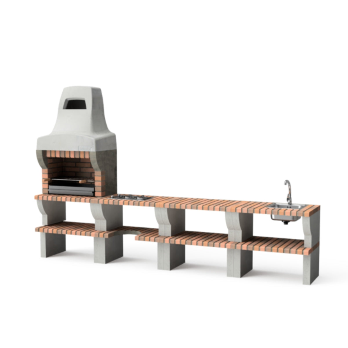 Cocina de exterior con barbacoa, bacada, placa y fregadero Palermo Pack 2, Movelar