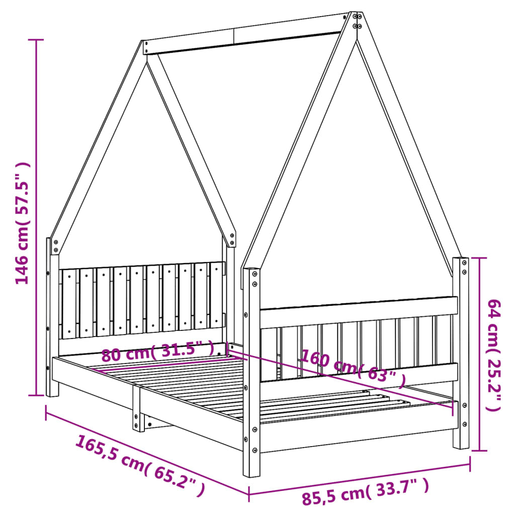 Vidaxl Estructura De Cama Para Niños Madera De Pino Negro 80x160 Cm_2