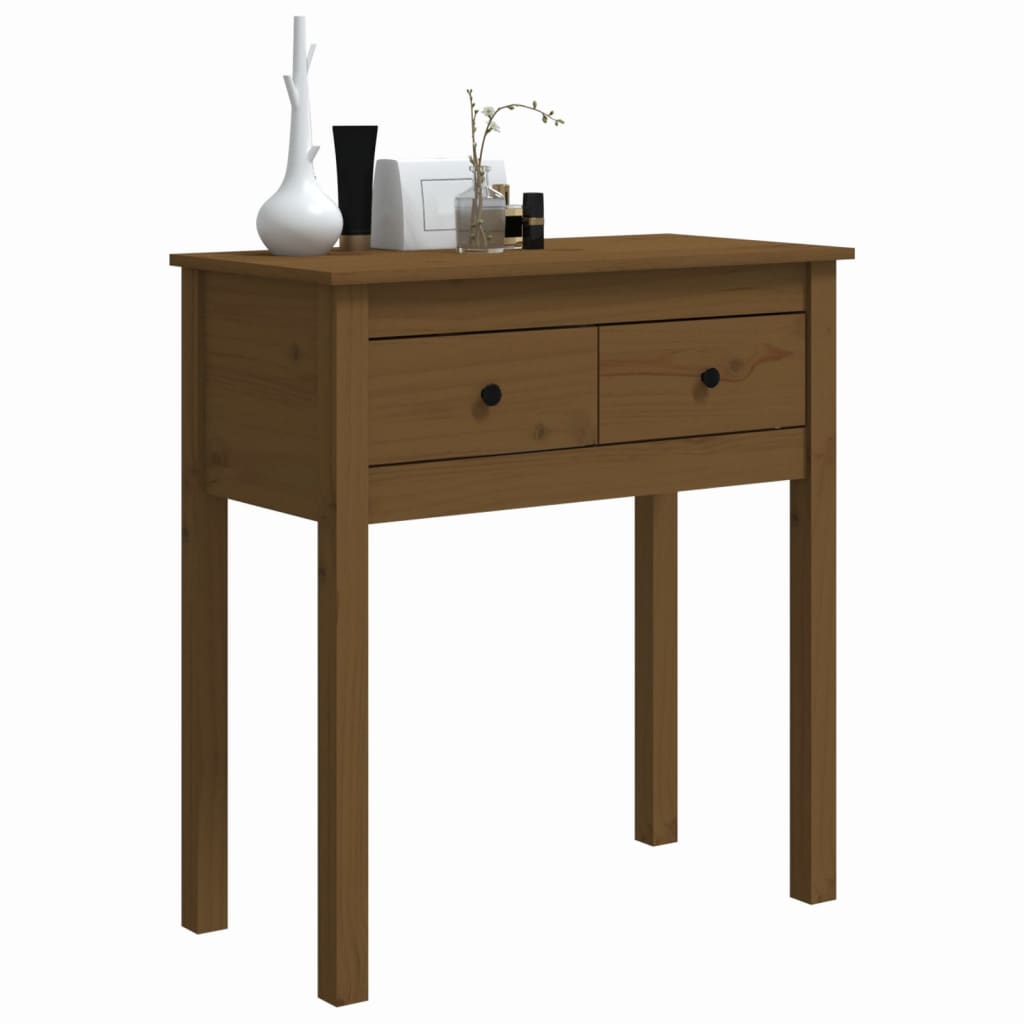Mesa Consola De Madera Maciza De Pino Marrón Miel 70x35x75 Cm_2