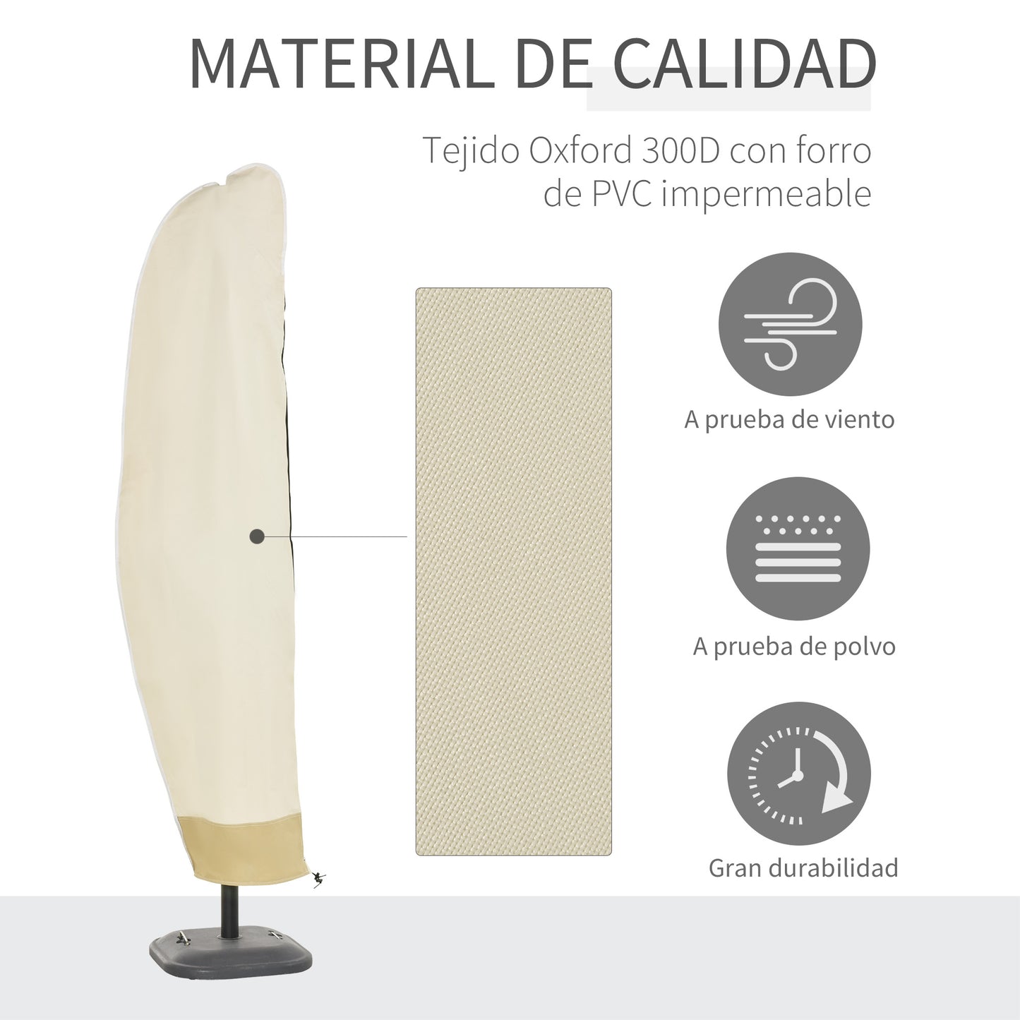 Outsunny Funda Protectora De Sombrilla Impermeable Tela Oxford Ø56x220 Cm Beige_3
