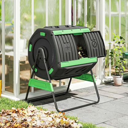 Outsunny Compostador Giratorio De 200l Doble Cámara Sin Bpa Verde_1