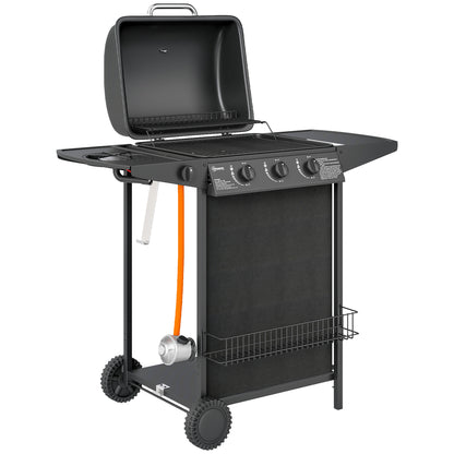Outsunny Barbacoa De Gas Con 3+1 Quemadores 9,5 Kw Termómetro Mesa Lateral Negro_0