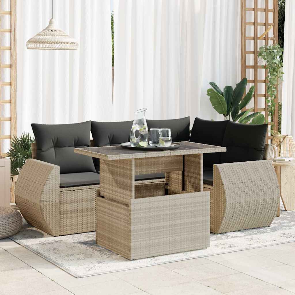 Set De Sofás Jardín Y Cojines 5 Pzas Ratán Sintético Gris Claro / Vetonek_5