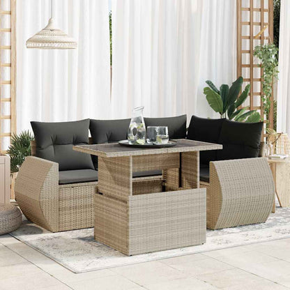 Set De Sofás Jardín Y Cojines 5 Pzas Ratán Sintético Gris Claro / Vetonek_5