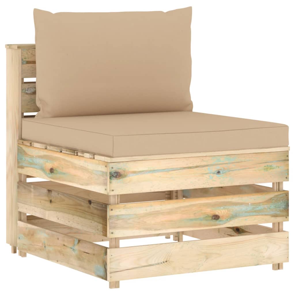 Muebles De Jardín 3 Pzas Con Cojines Madera Impregnada Verde / Vetonek_5