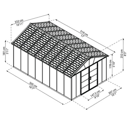 Caseta de jardín Yukon 519x332x252 cm con suelo Canopia by Palram