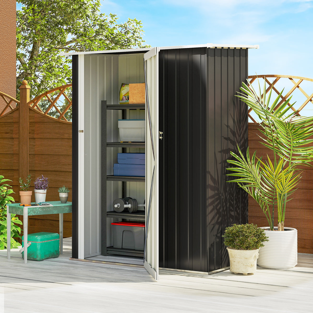 Outsunny Caseta De Jardín 1,07m² 142x86x189cm Metálico Con Puerta Gris_1