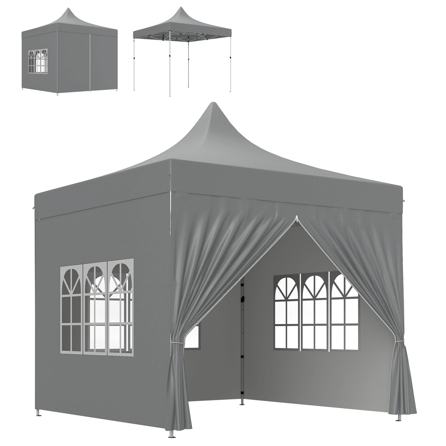 Outsunny Carpa Plegable Pop-up 3x3 M Con 4 Paredes Laterales Anti-uv Gris_0