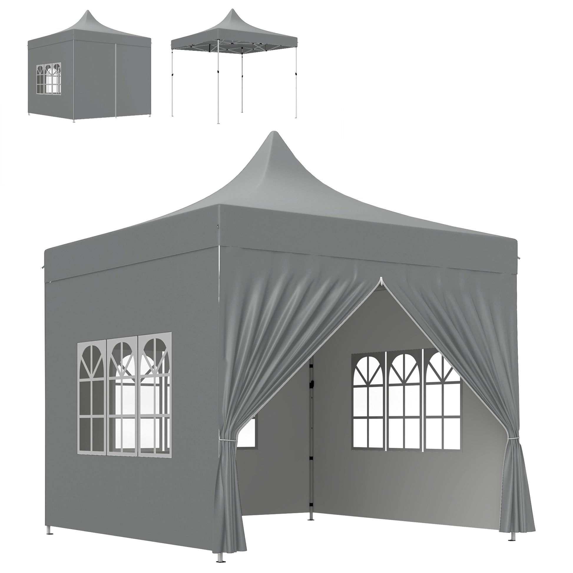 Outsunny Carpa Plegable Pop-up 3x3 M Con 4 Paredes Laterales Anti-uv Gris_0