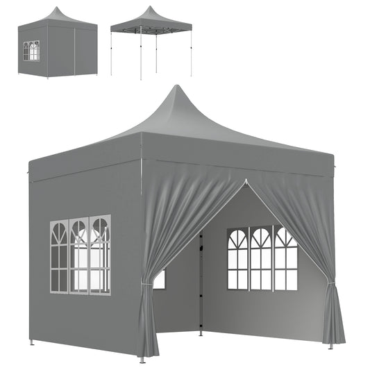 Outsunny Carpa Plegable Pop-up 3x3 M Con 4 Paredes Laterales Anti-uv Gris_0