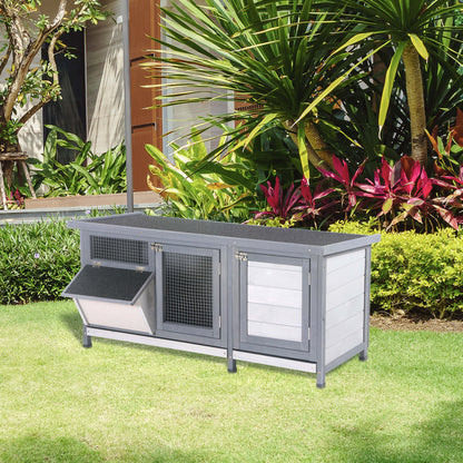 Pawhut Conejera De Madera Con Techo Abatible Y Puertas 112x50x54 Cm Gris_1