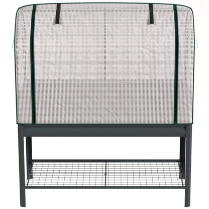 Outsunny Huerto Urbano Elevado Con Estante Y Cubierta 120x55x140 Cm Gris Oscuro_3