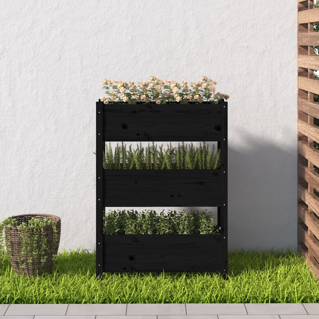 Jardinera De Madera Maciza De Pino Negro 77x25x104,5 Cm_2