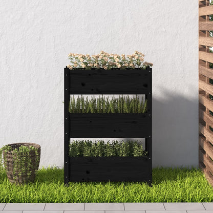 Jardinera De Madera Maciza De Pino Negro 77x25x104,5 Cm_2