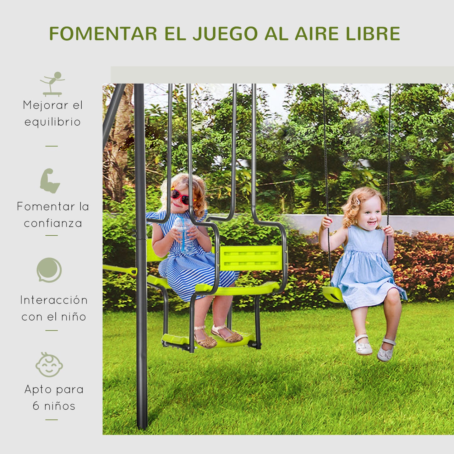 Outsunny Juego De Columpio Infantil Exterior Con 2 Columpios 355x184x186cm Verde_4