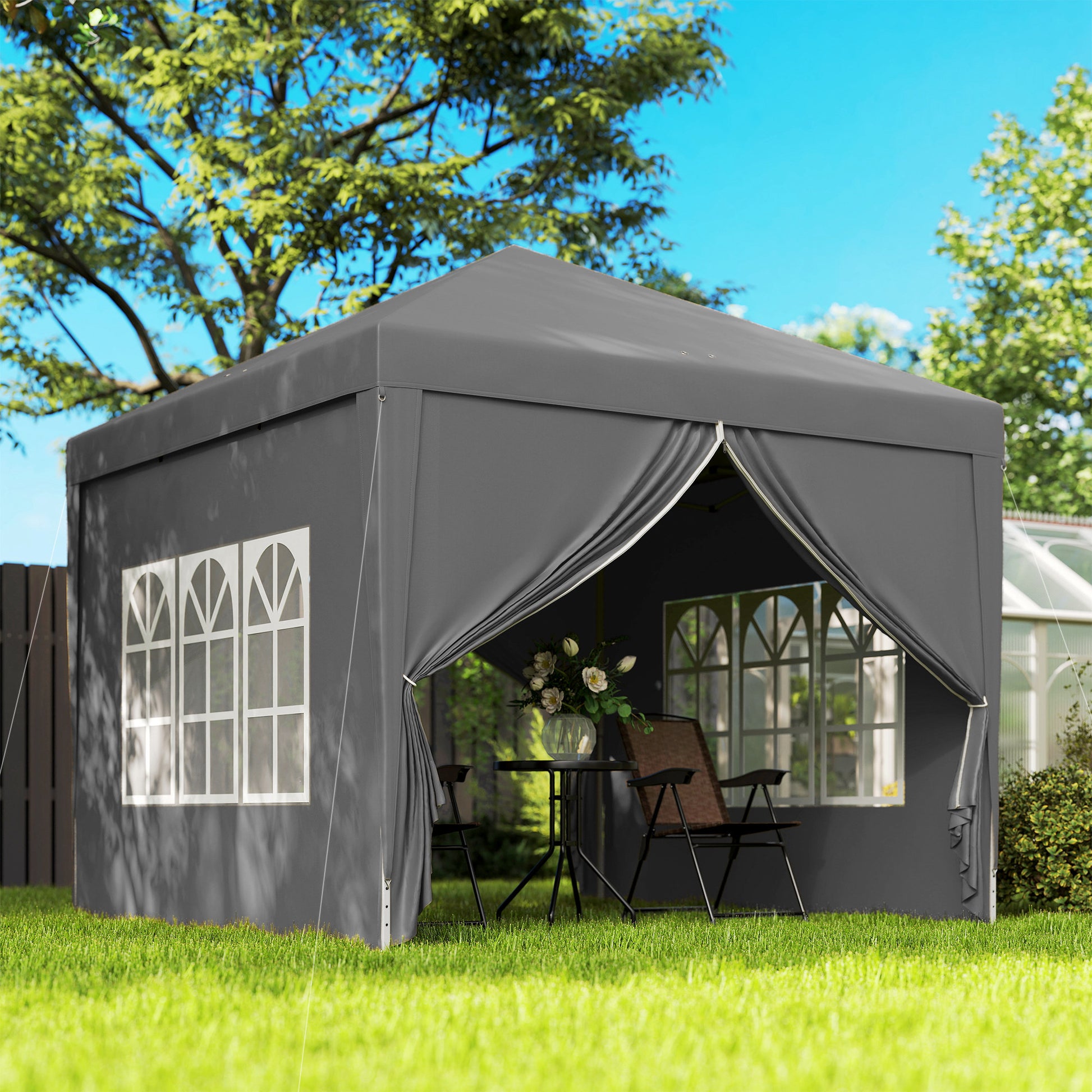 Outsunny Carpa Plegable Pop-up 3x3 M Con 4 Paredes Laterales Anti-uv Gris_1