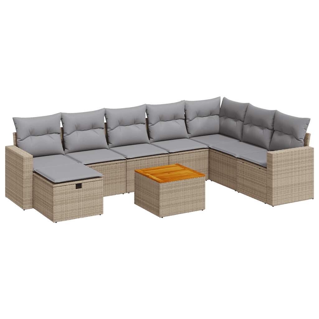 Set De Sofás De Jardín Con Cojines 9 Pzas Ratán Sintético Beige / Vetonek_2
