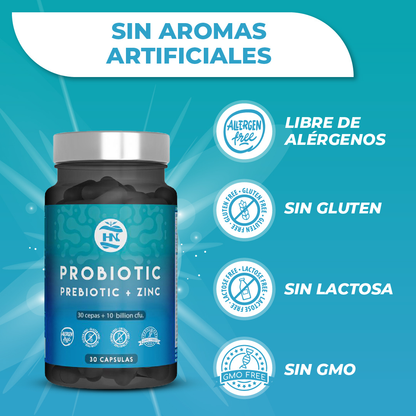Probioticos y Prebioticos Intestinales Con Zinc - 30 Caps - 30 Cepas Bacterianas + Inulina Para Apoyo Inmunológico_2