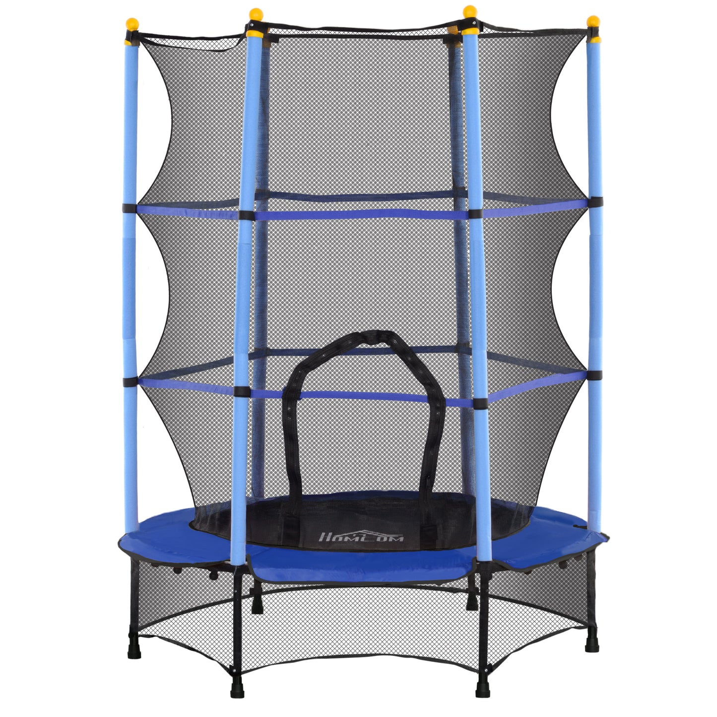 Homcom Cama Elástica Infantil Ø140 Cm Con Red De Seguridad Azul Y Negro_0
