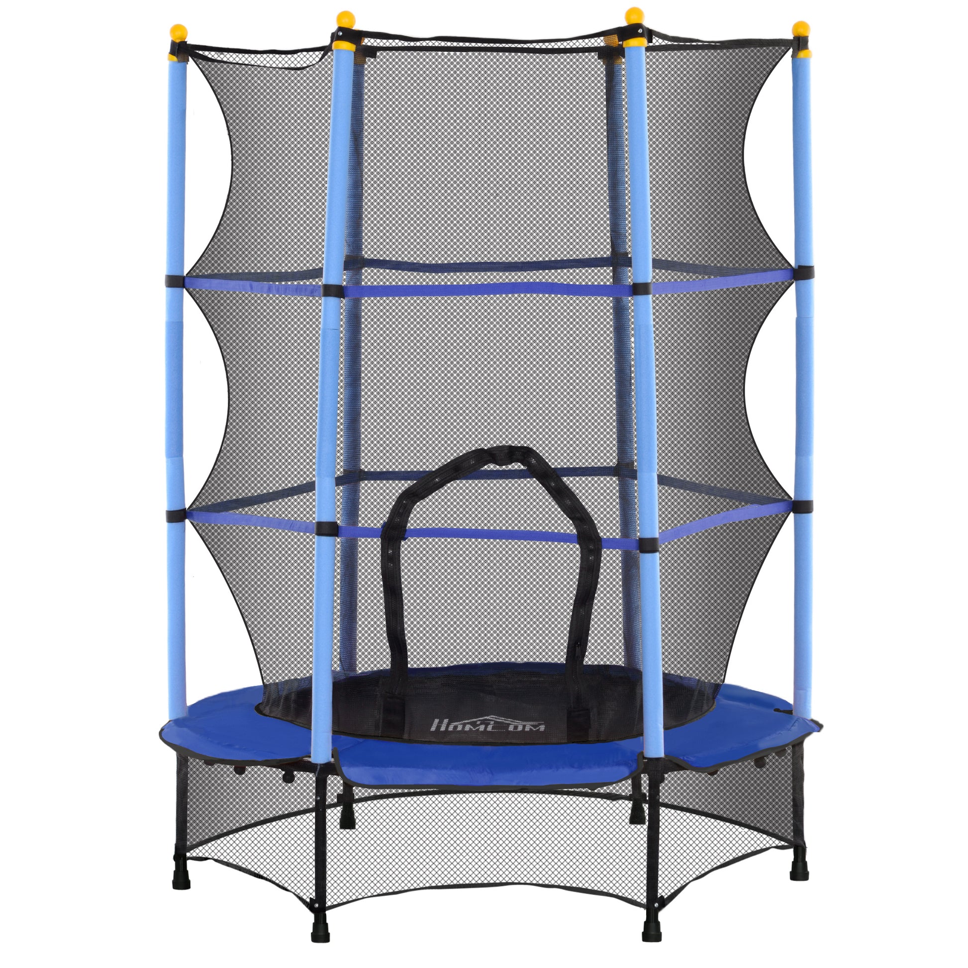 Homcom Cama Elástica Infantil Ø140 Cm Con Red De Seguridad Azul Y Negro_0