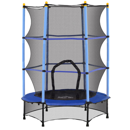 Homcom Cama Elástica Infantil Ø140 Cm Con Red De Seguridad Azul Y Negro_0