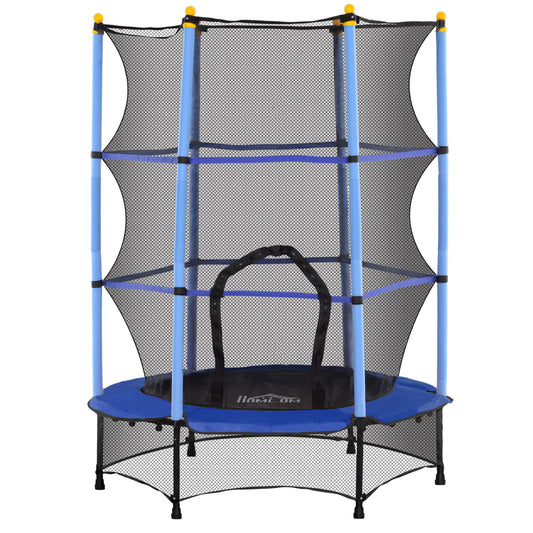 Homcom Cama Elástica Infantil Ø140 Cm Con Red De Seguridad Azul Y Negro_0