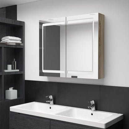 Armario De Baño Con Espejo Y Led Color Roble 80x12x68 Cm_0