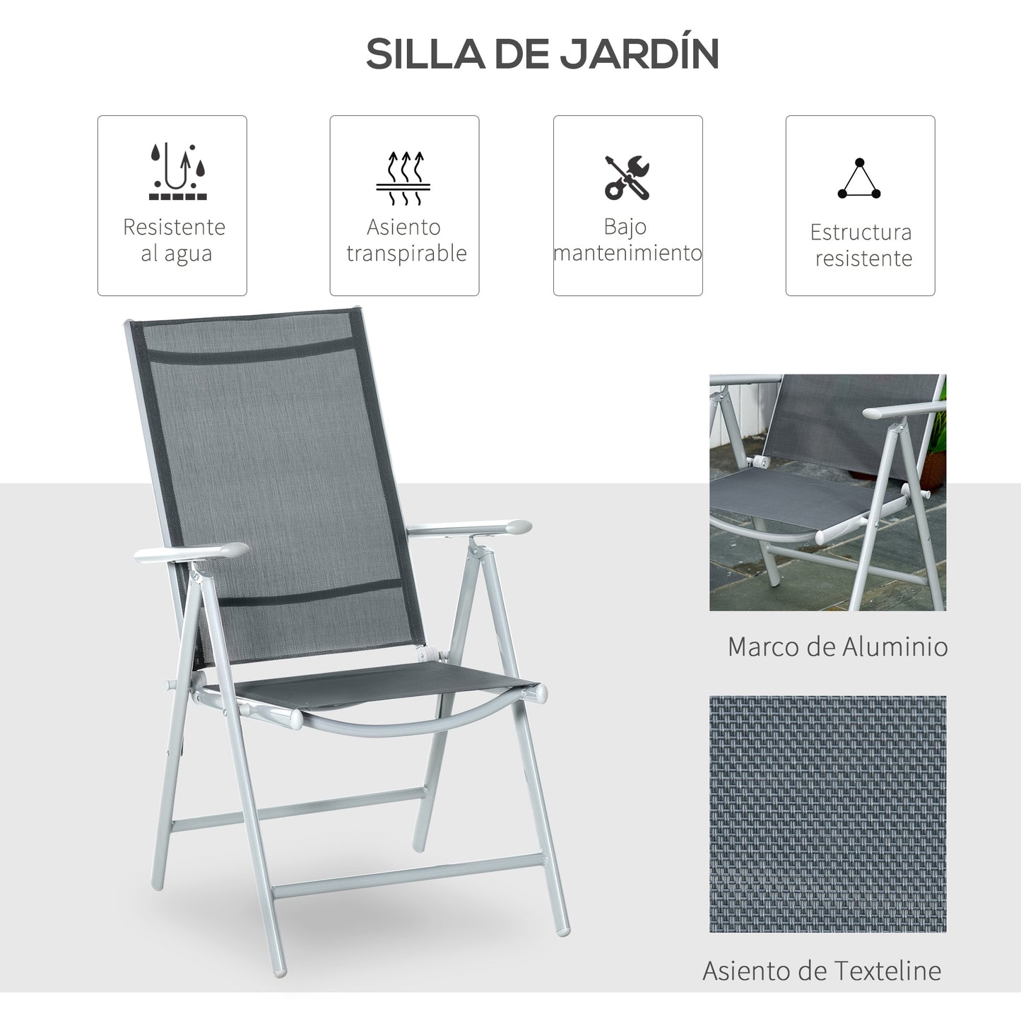 Outsunny 2 Sillas De Jardín Plegables Aluminio Con Respaldo Ajustable_5