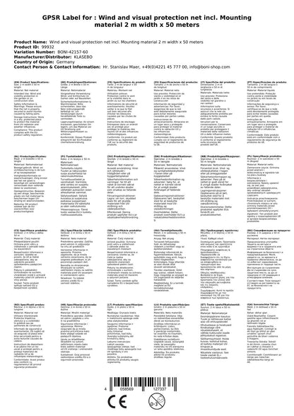 Malla De Ocultación Y Cortavientos 2m X 50m, Con Kit De Fijación